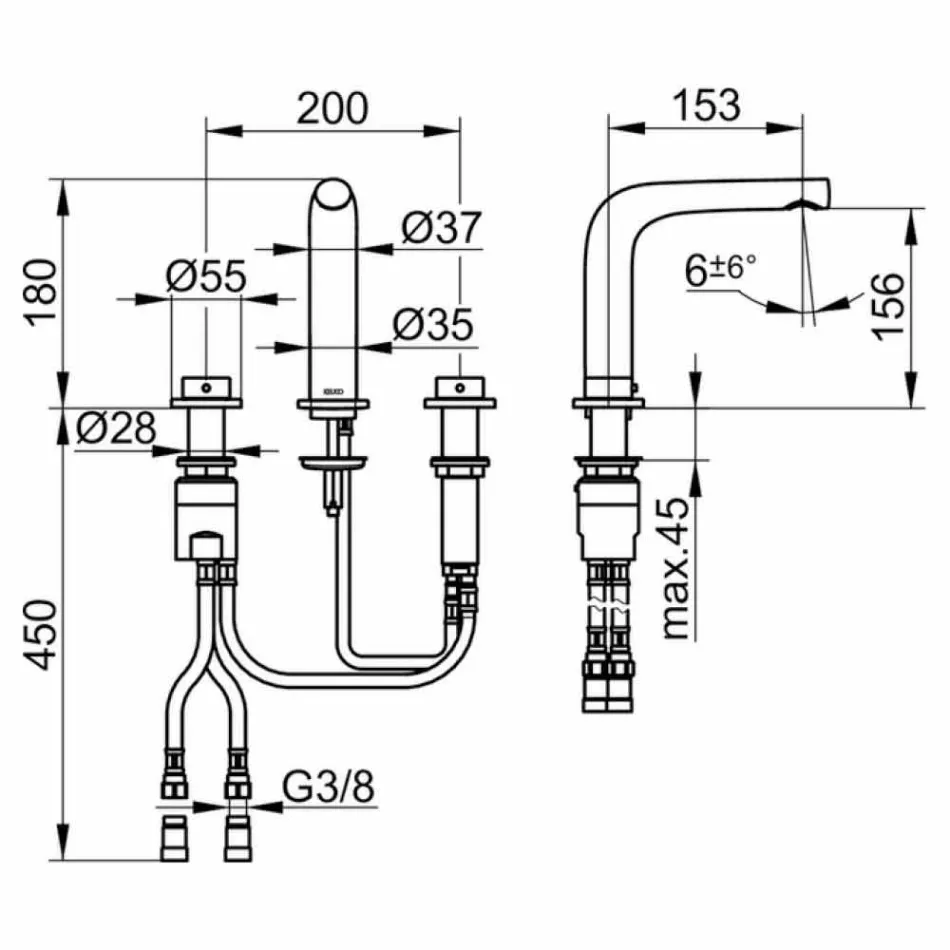 Mixer til moderne design til håndvask med 3 metalhuller Højde 15 cm - Pinto Viadurini