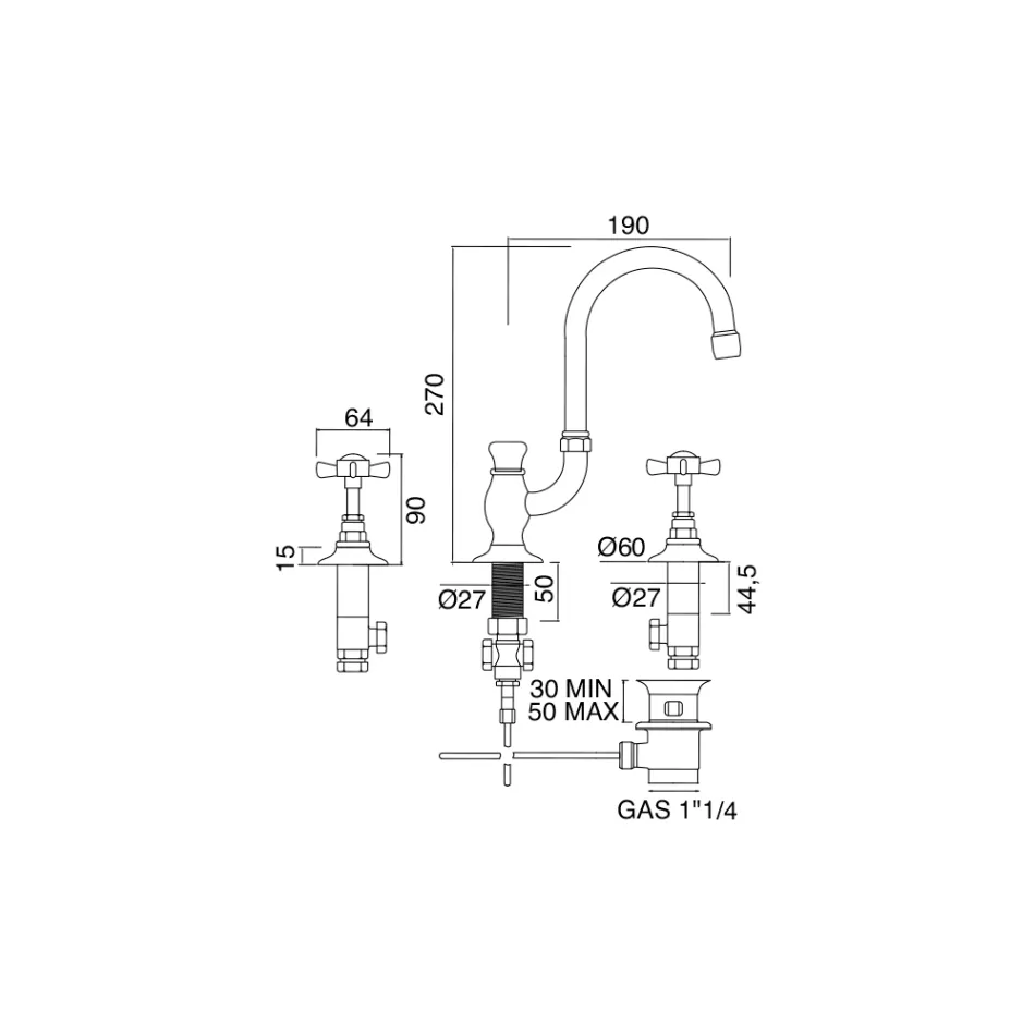 Vintage håndvaskhane med høj tud i messing Fremstillet i Italien - Katerina Viadurini