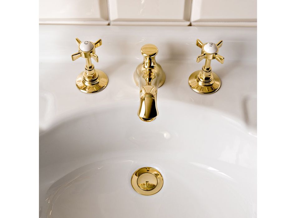 3-hullers håndvaskhane i messing, vintage stil, lavet i Italien – Katerina Viadurini