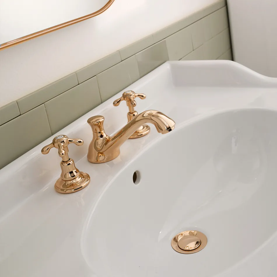 Vintage 3-hullers håndvaskhane i messing lavet i Italien – Klarisa Viadurini