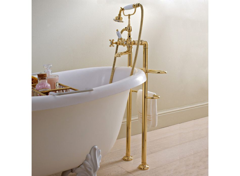 Klassisk messing gulvmonteret badekarhane med håndbruser - Fioretta Viadurini