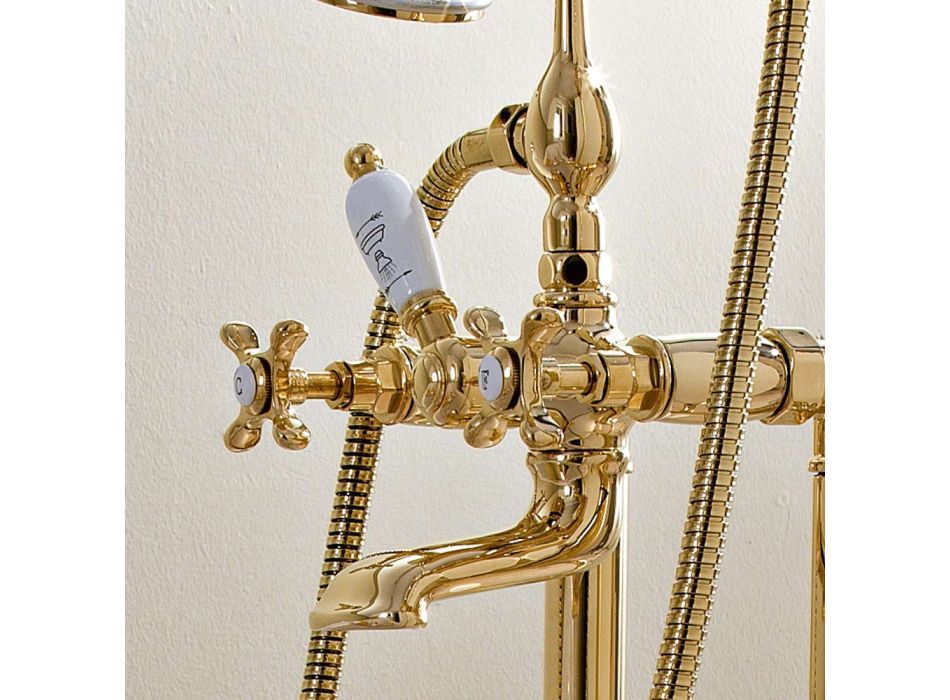 Klassisk messing gulvmonteret badekarhane med håndbruser - Fioretta Viadurini