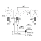 3-hullers håndvaskhane i messing med afløb i klassisk stil - Ercolina Viadurini