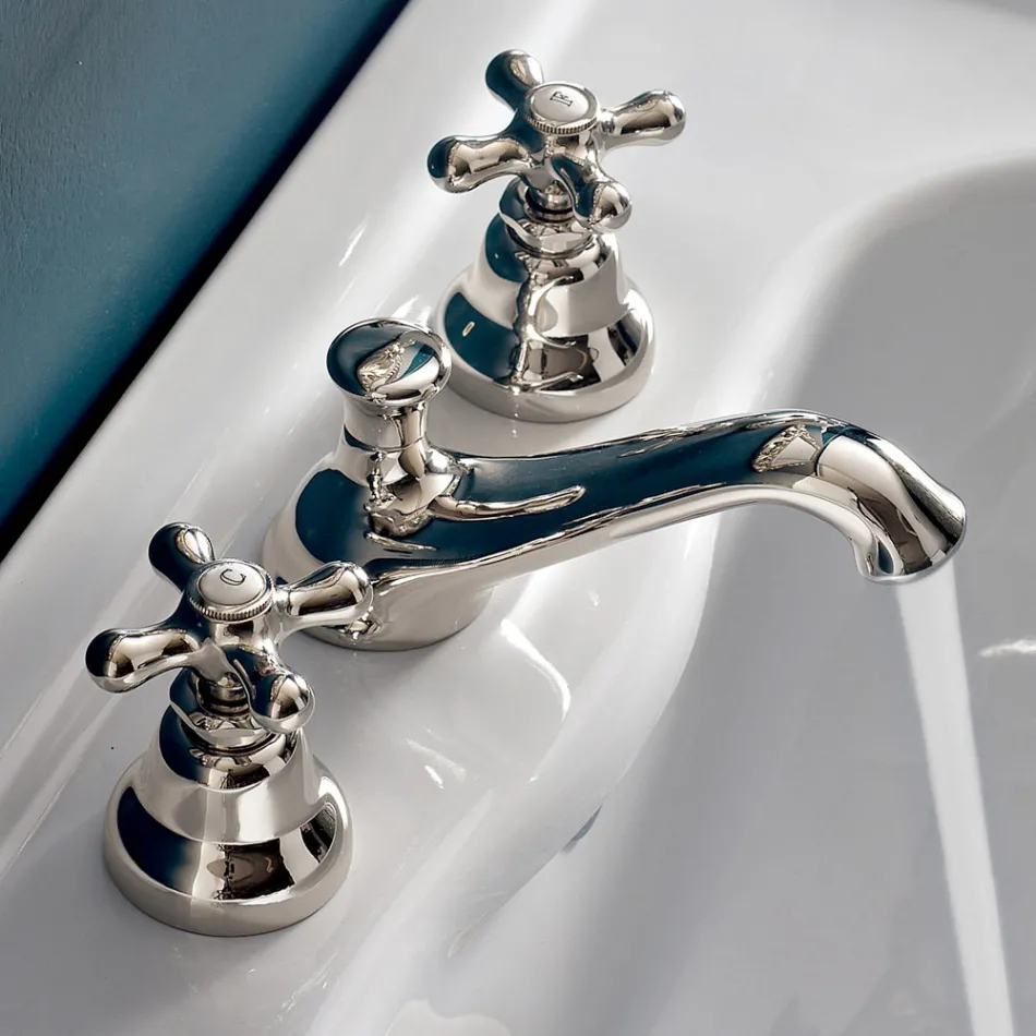 3-hullers håndvaskhane i messing med afløb i klassisk stil - Ercolina Viadurini