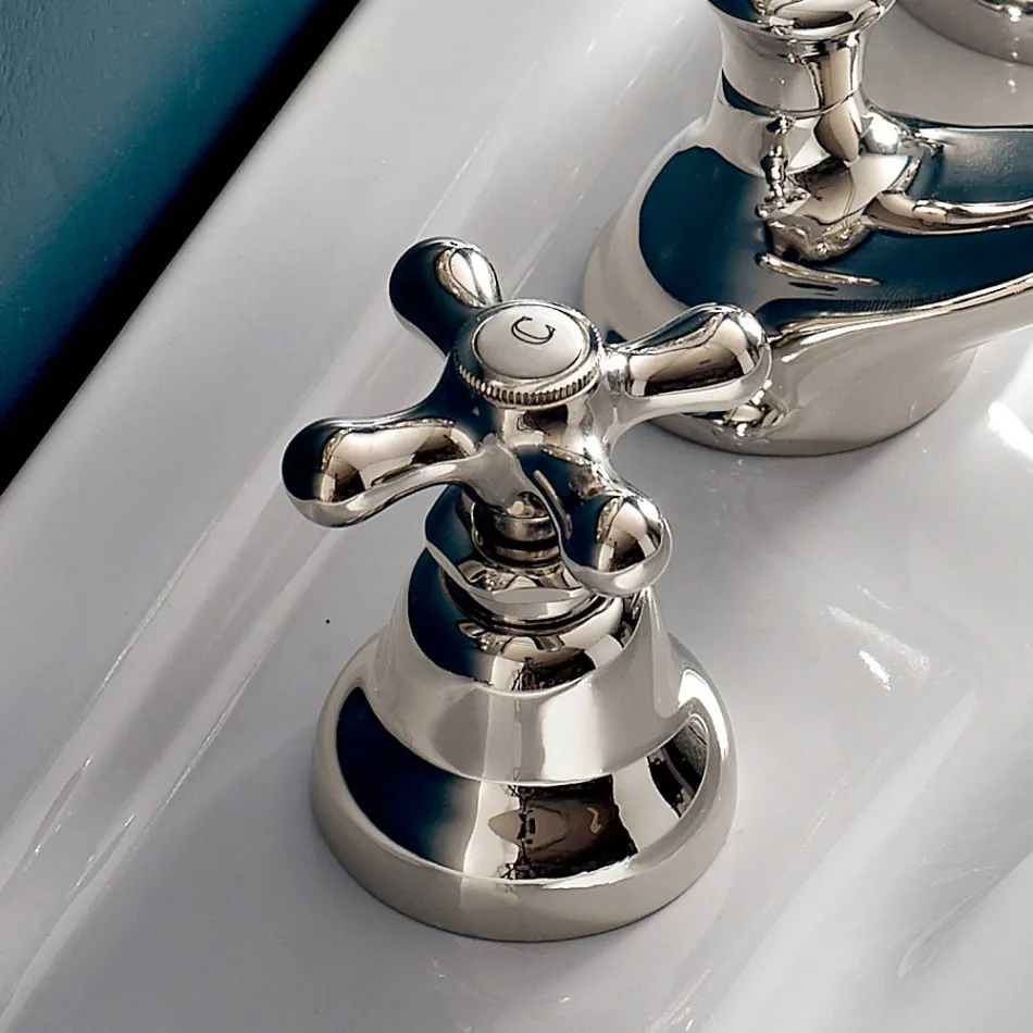 3-hullers håndvaskhane i messing med afløb i klassisk stil - Ercolina Viadurini