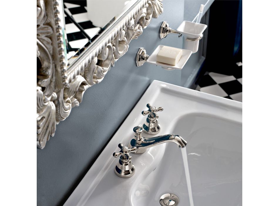 3-hullers håndvaskhane i messing med afløb i klassisk stil - Ercolina Viadurini