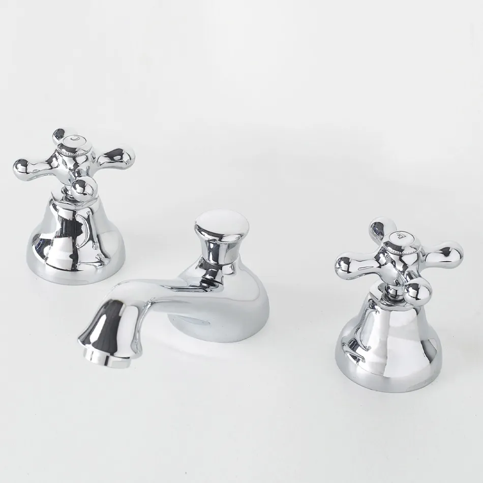 3-hullers håndvaskhane i messing med afløb i klassisk stil - Ercolina Viadurini