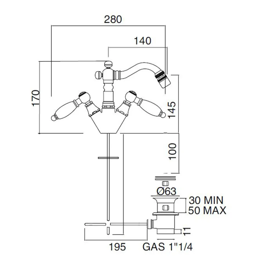 Klassisk enkelthuls bidethane med håndlavede messinggreb - Noriana Viadurini