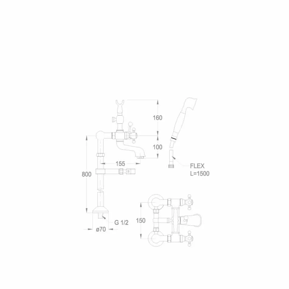 Klassisk armatur til badekar på messingkolonner fremstillet i Italien - Enriko Viadurini