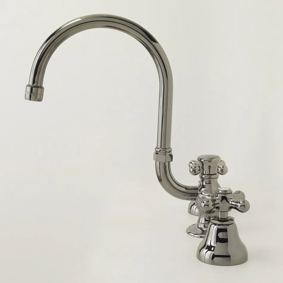 3 hullers håndvaskhane i messing med høj tud og afløb - Ercolina Viadurini