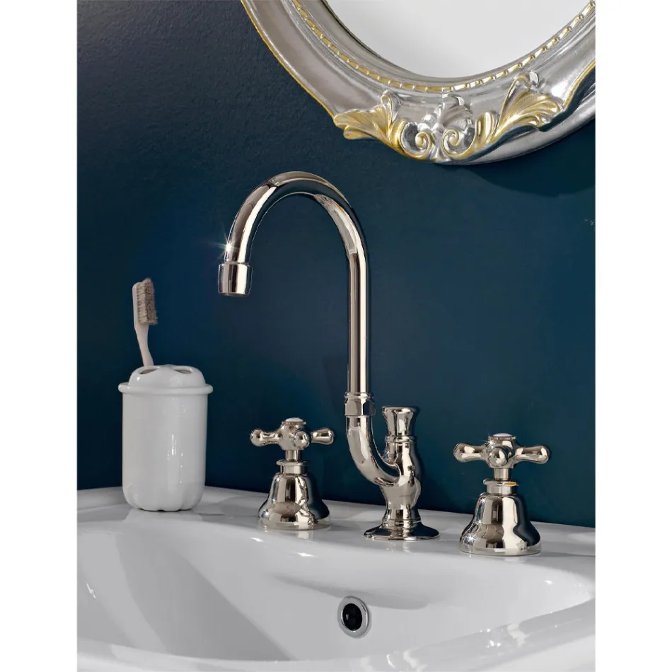 3 hullers håndvaskhane i messing med høj tud og afløb - Ercolina Viadurini