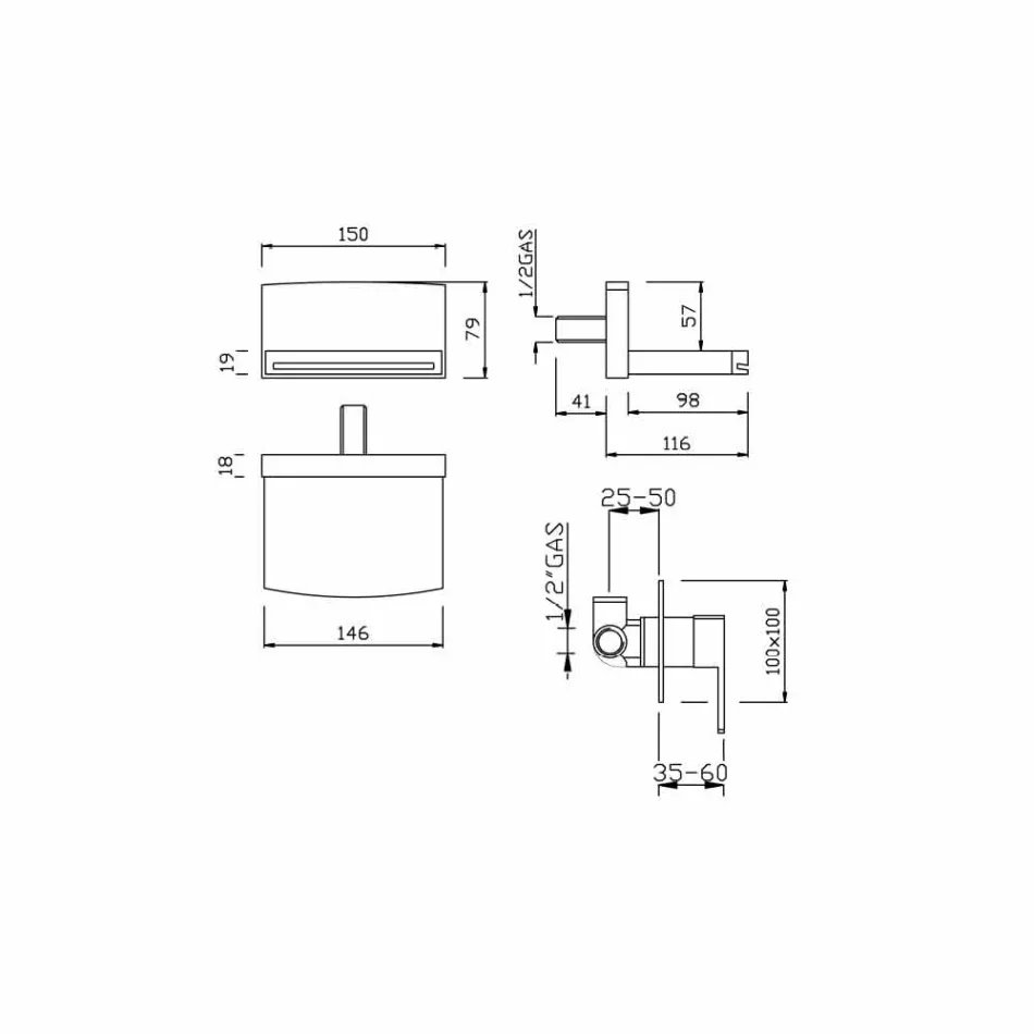 Vægmonteret blandebatteri med vandfaldstud Lavet i Italien - Sika Viadurini