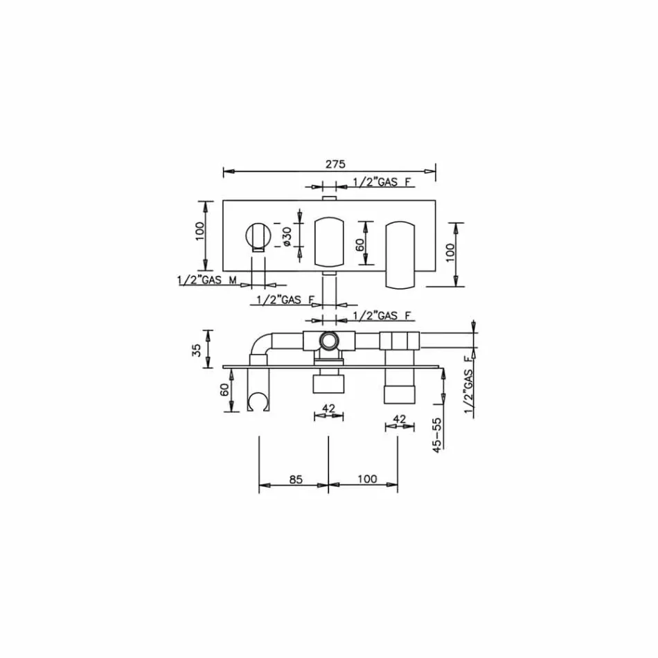 Design Bruserarmatur med 3-vejs omskifter Made in Italy - Sika Viadurini
