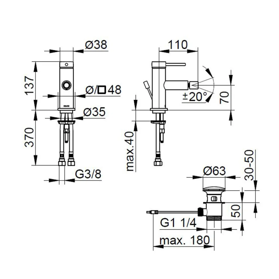 Etgrebs bidet blandingsbatteri af messing, rundt design - Antilio Viadurini