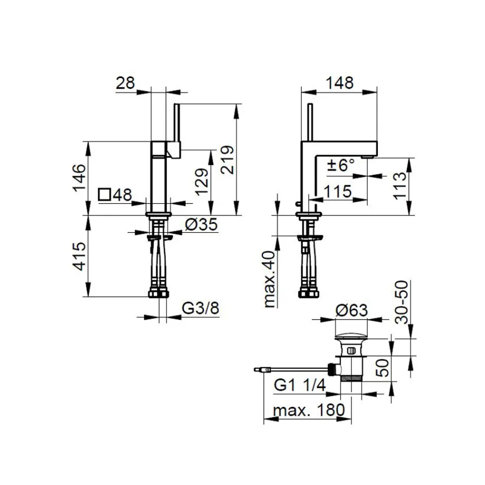 Firkantet design messing 1-grebs håndvaskarmatur - Erik Viadurini