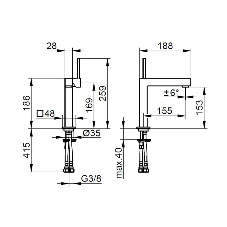 Firkantet design messing 1-grebs håndvaskarmatur - Erik Viadurini