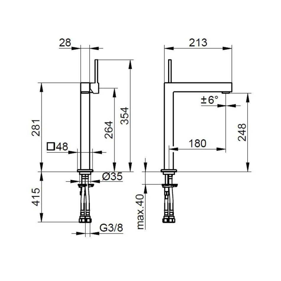 Firkantet design messing 1-grebs håndvaskarmatur - Erik Viadurini