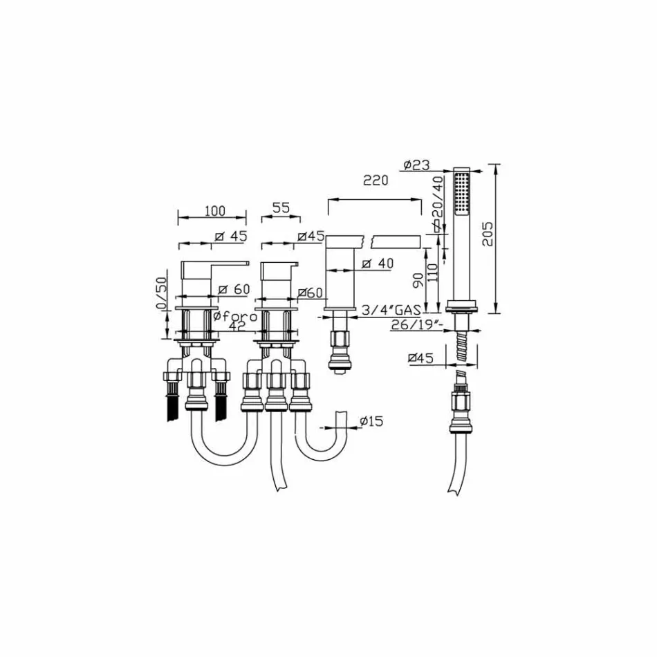 Dækmonteret blandebatteri i forkromet messing Fremstillet i Italien - Sika Viadurini