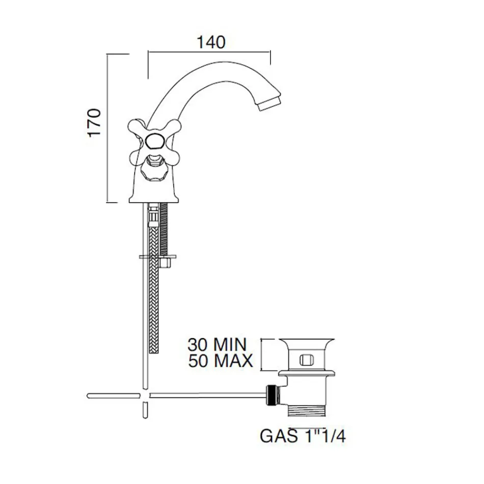 Enkelthuls håndvaskhane i messing med afløb i klassisk stil - Ercolina Viadurini