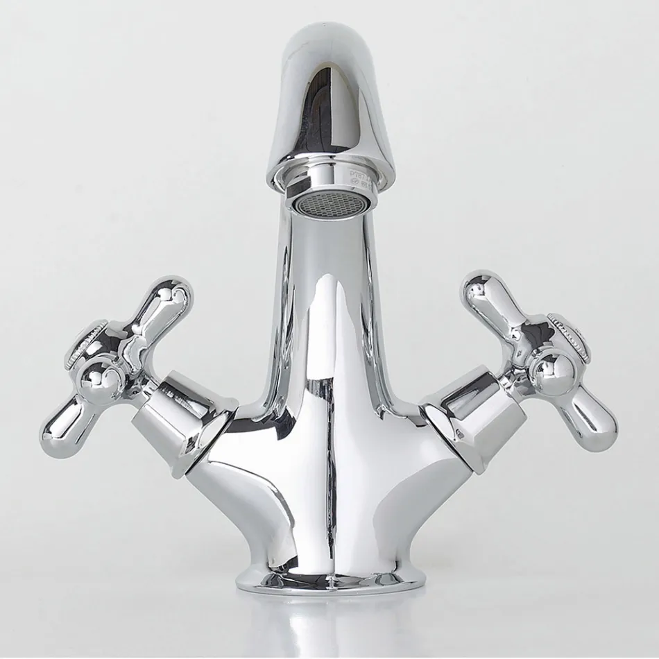 Enkelthuls håndvaskhane i messing med afløb i klassisk stil - Ercolina Viadurini