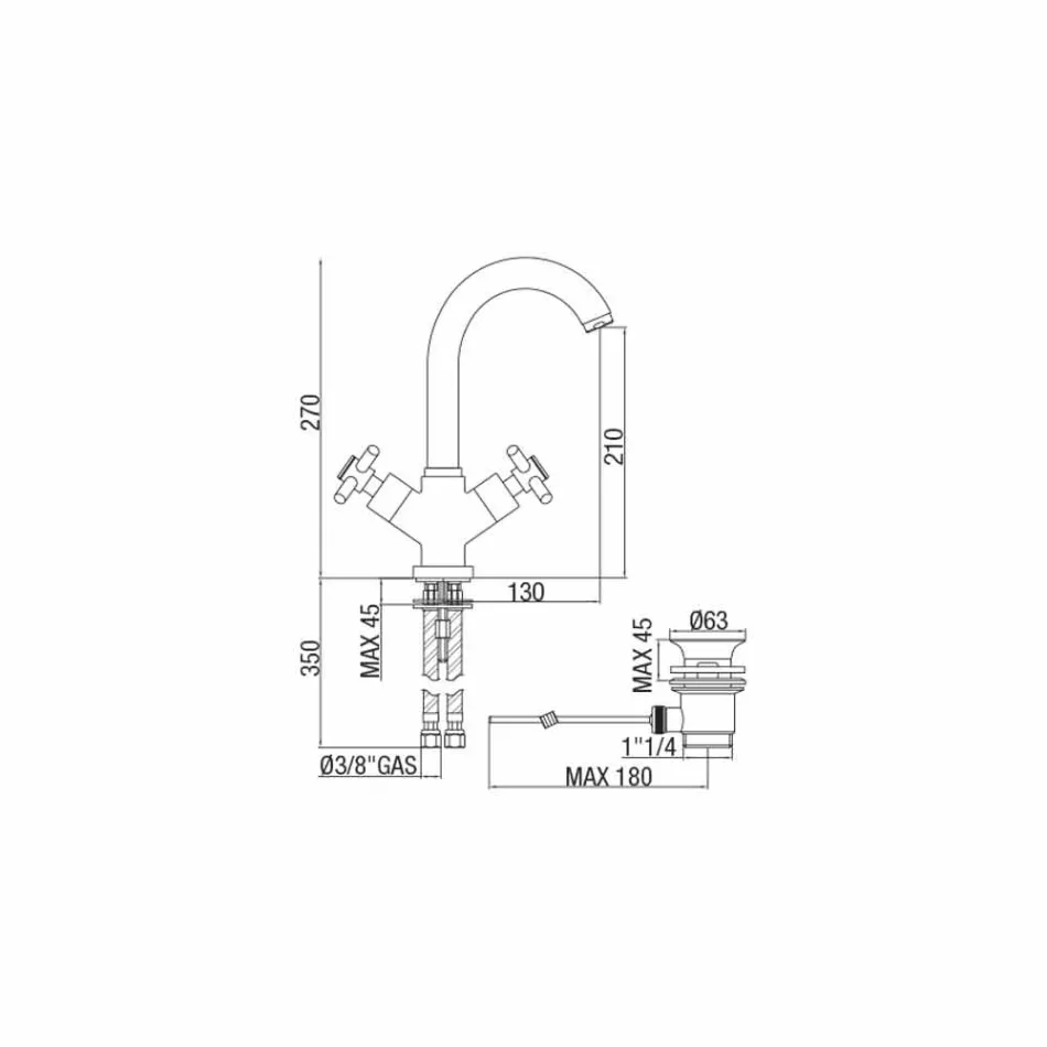 Justerbar enkelthulskran med messingafløb af krom fremstillet i Italien - Zumbo Viadurini