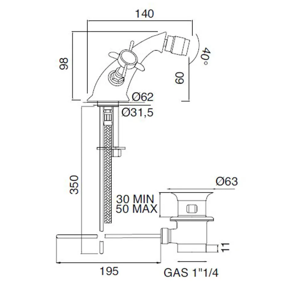 Enkelthuls klassisk bidethane i messing og sommerfuglehåndtag - Miriano Viadurini