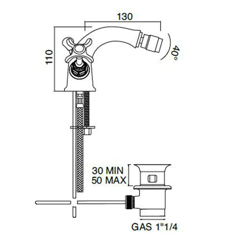 Enkelthuls bidethane i messing med klassiske sommerfuglehåndtag - Fioretta Viadurini