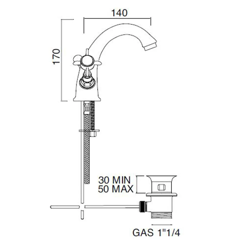 Klassisk enkelt huls håndvaskehane i messing og sommerfuglehåndtag - Miriano Viadurini