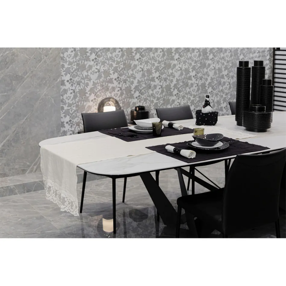 Bordløber i hør med hvid blonde italiensk luksuskvalitet - Farnese Viadurini