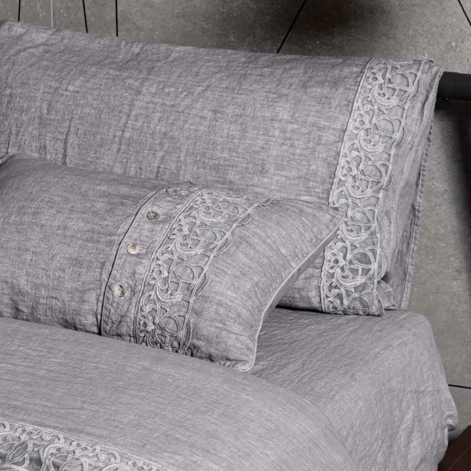 Dynebetræk af hør Opbevaringspose med Sinergia blonder og knapper - Energis Viadurini