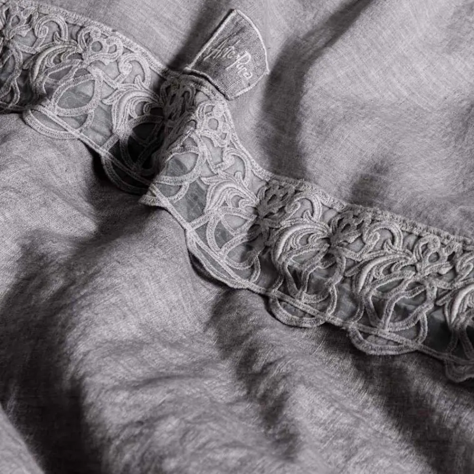 Dynebetræk af hør Opbevaringspose med Sinergia blonder og knapper - Energis Viadurini