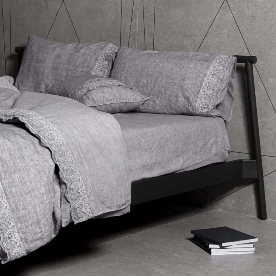 Dynebetræk af hør Opbevaringspose med Sinergia blonder og knapper - Energis Viadurini