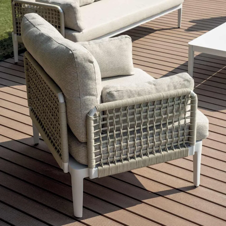 Stue bestående af 2 lænestole, 1 sofa og sofabord i aluminium - Symphony Viadurini