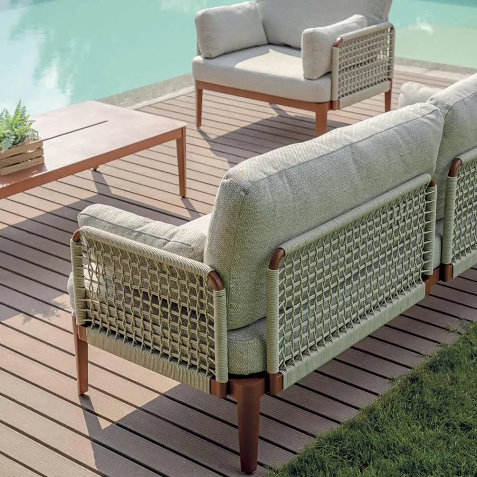 Stue bestående af 2 lænestole, 1 sofa og sofabord i aluminium - Symphony Viadurini