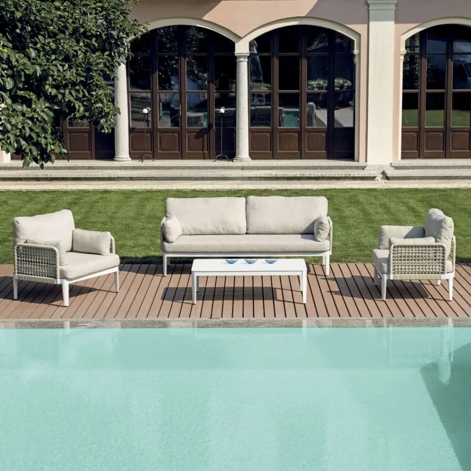 Stue bestående af 2 lænestole, 1 sofa og sofabord i aluminium - Symphony Viadurini