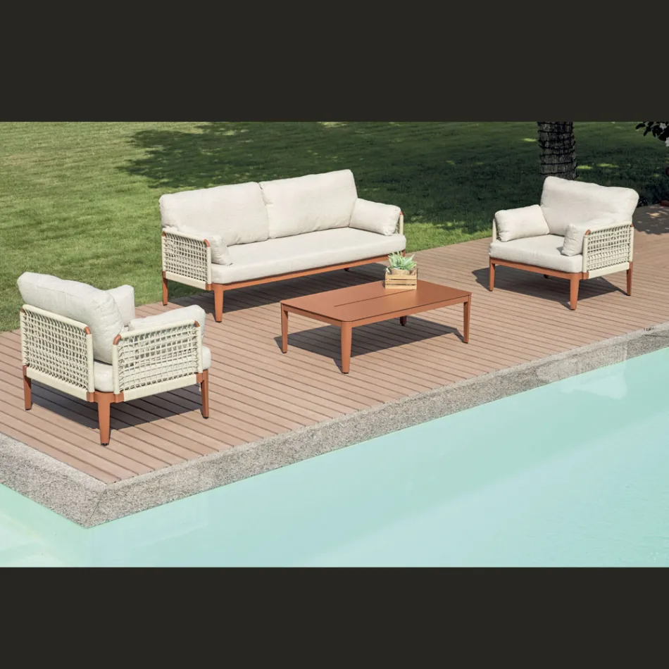 Stue bestående af 2 lænestole, 1 sofa og sofabord i aluminium - Symphony Viadurini