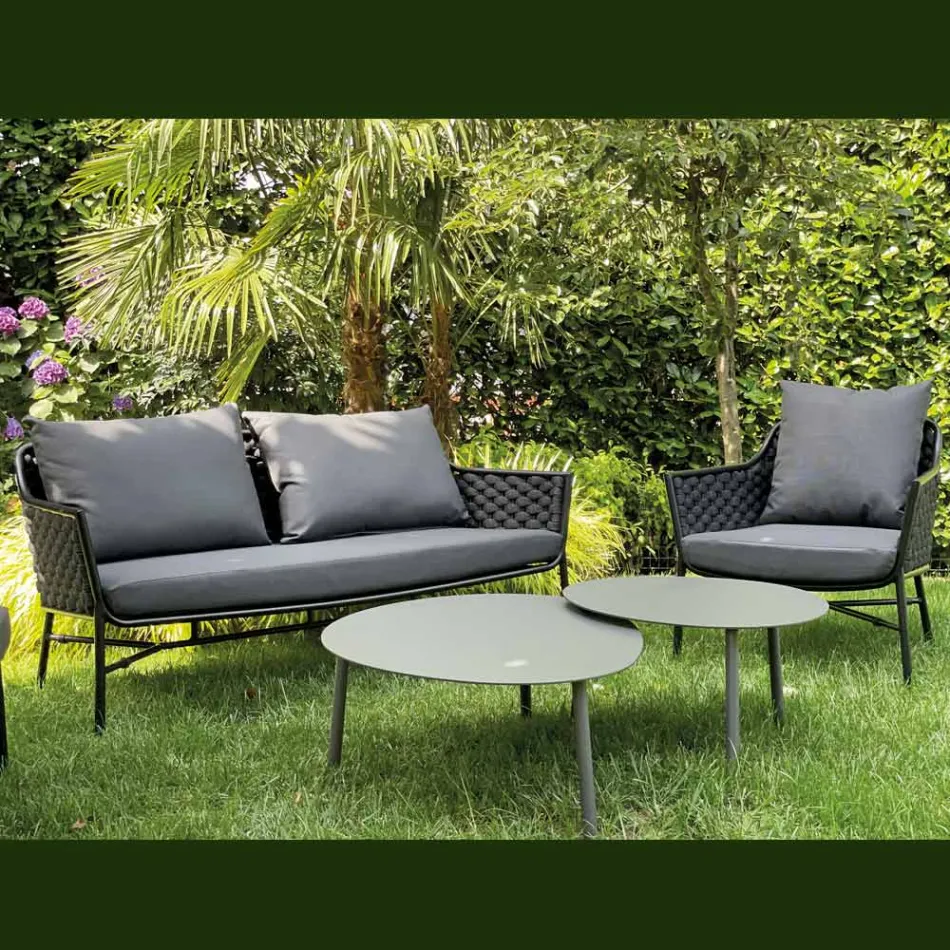 Stue bestående af sofa, lænestole og 2 alu sofaborde - Yuma Viadurini