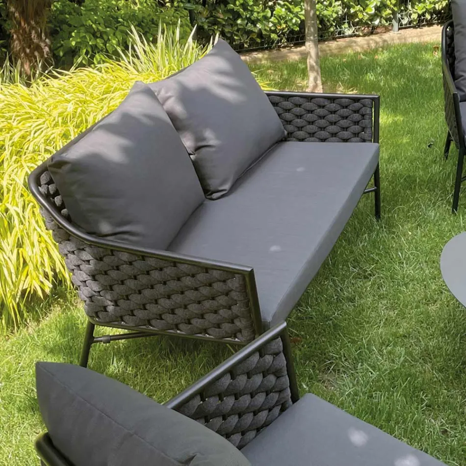 Stue bestående af sofa, lænestole og 2 alu sofaborde - Yuma Viadurini