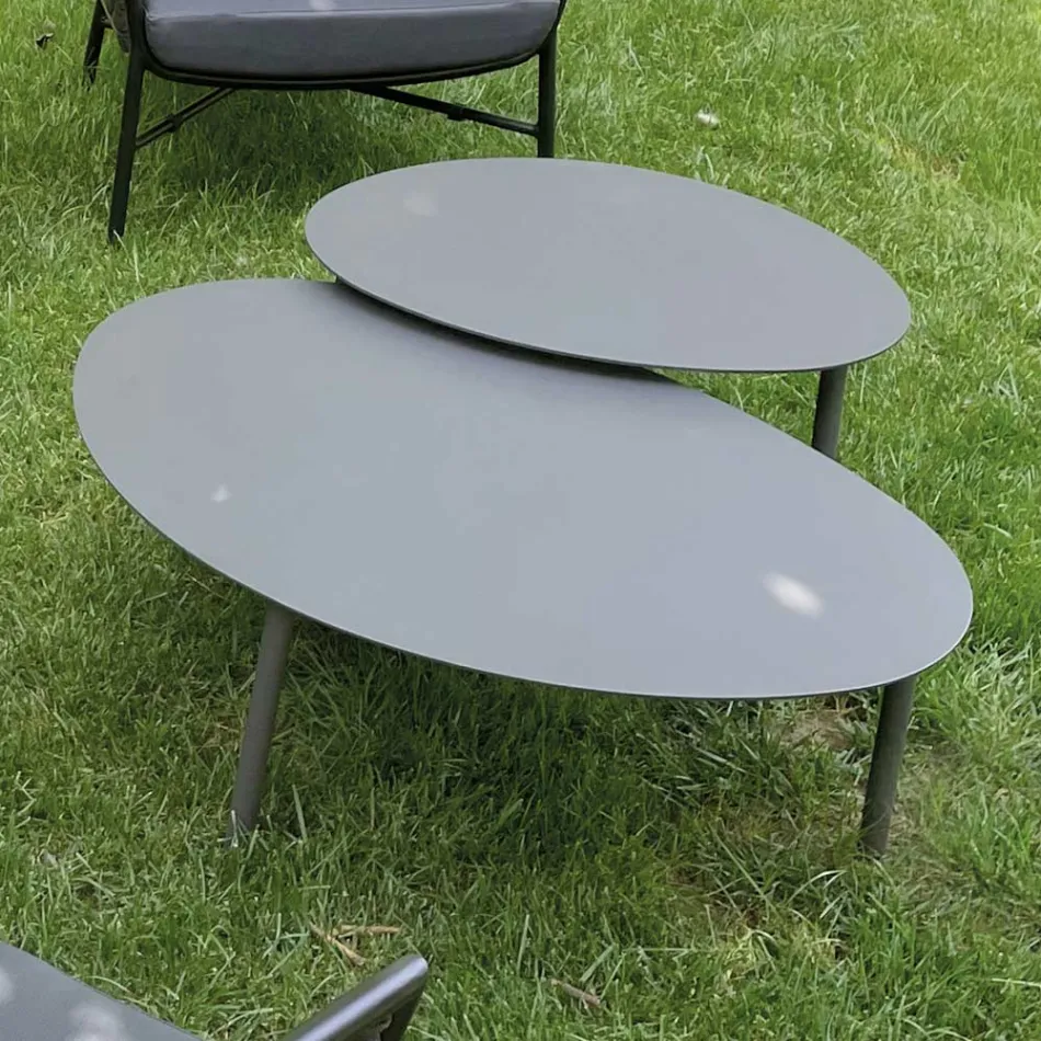 Stue bestående af sofa, lænestole og 2 alu sofaborde - Yuma Viadurini