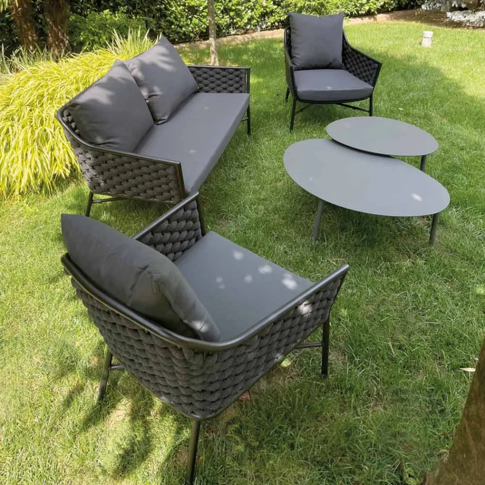 Stue bestående af sofa, lænestole og 2 alu sofaborde - Yuma Viadurini