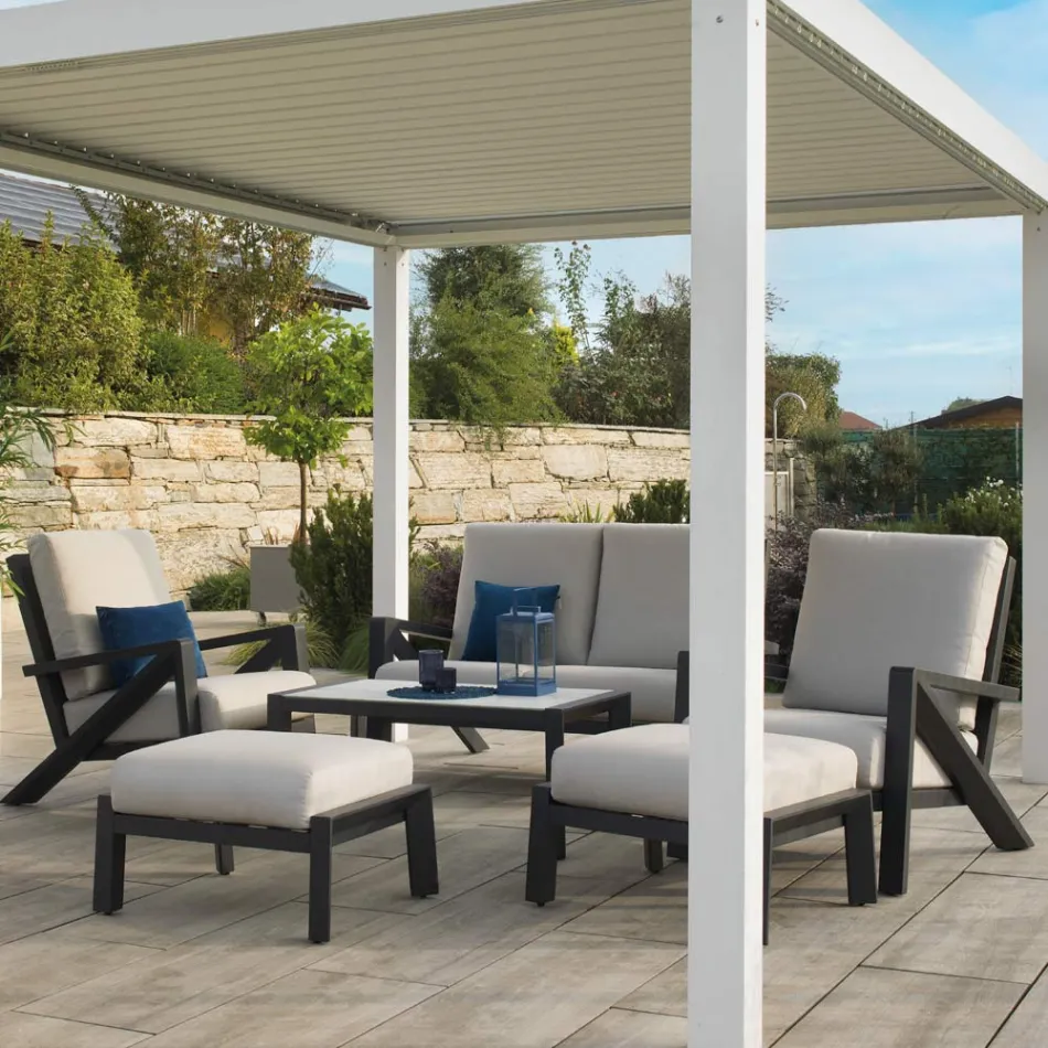 Stue bestående af sofa, sofabord og lænestole med fodstøtte - Opslagstavle Viadurini