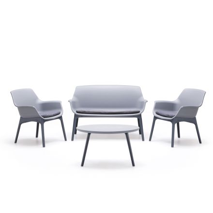 Stue med 1 sofa, 2 lænestole og 1 sofabord i polypropylen - Maskine Viadurini