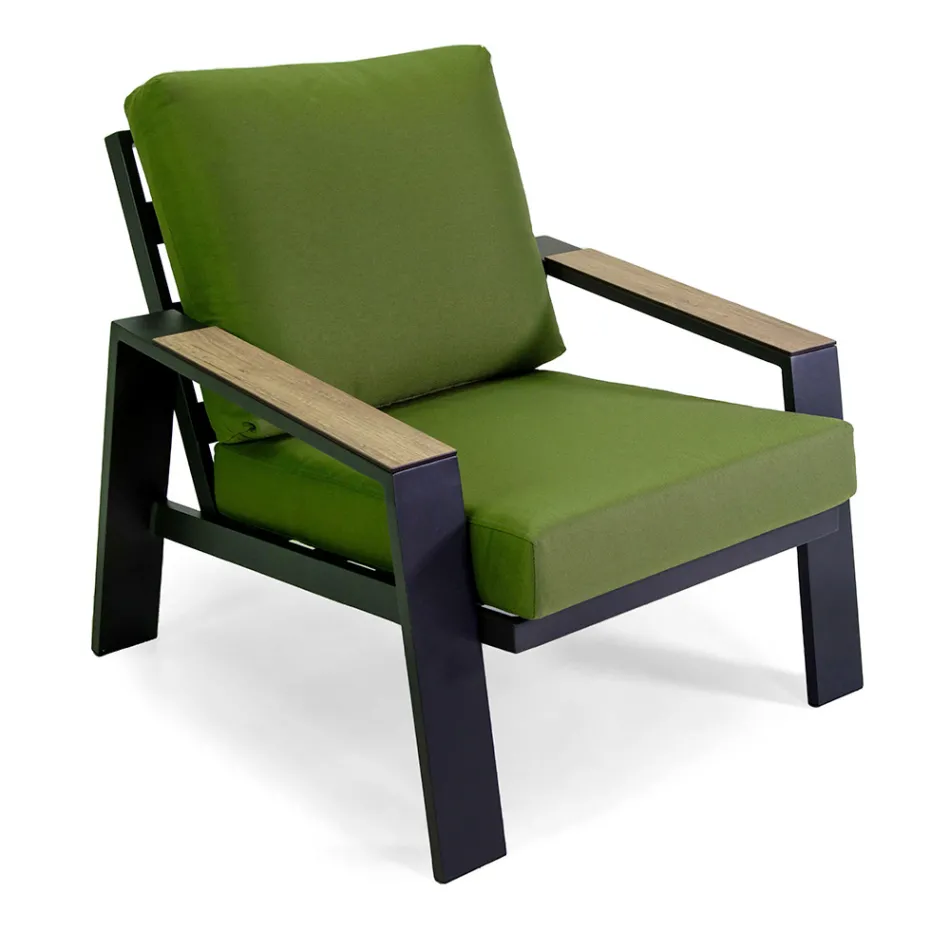 Udendørs stue bestående af 1 sofa, 2 lænestole og 1 sofabord - Righello Viadurini