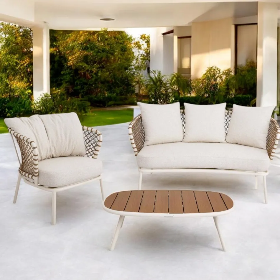 Udendørs lounge med aluminiumsramme og ryglæn i reb - Skyline Viadurini