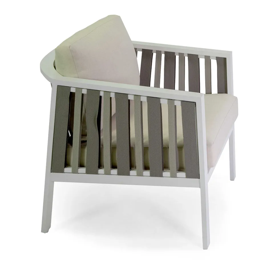 Udendørs lounge i hvid aluminium og cremefarvede hynder - Relaz Viadurini