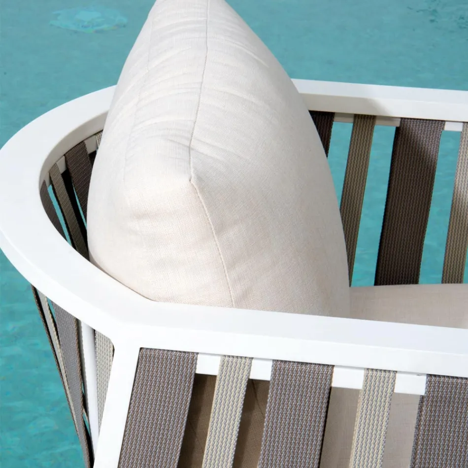 Udendørs lounge i hvid aluminium og cremefarvede hynder - Relaz Viadurini