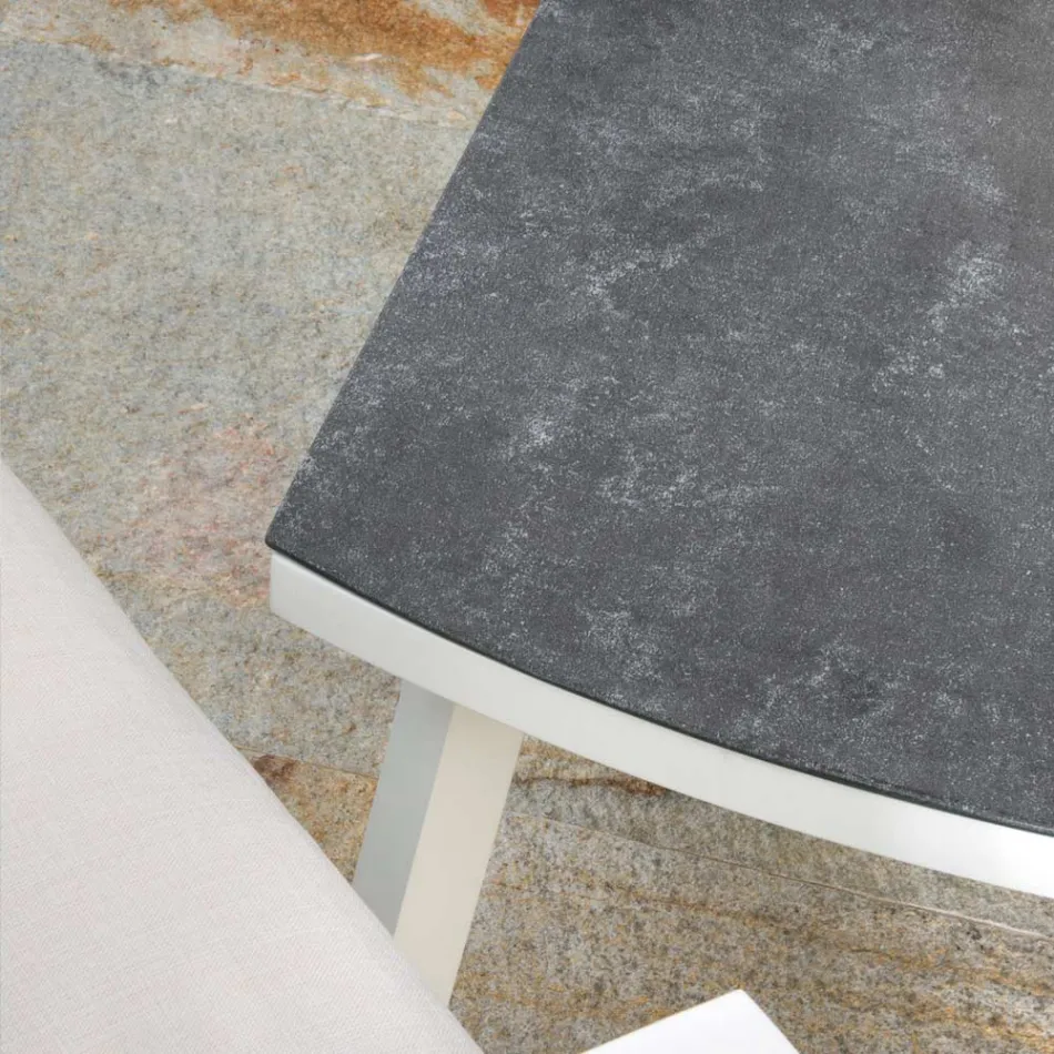 Udendørs lounge i hvid aluminium og cremefarvede hynder - Relaz Viadurini