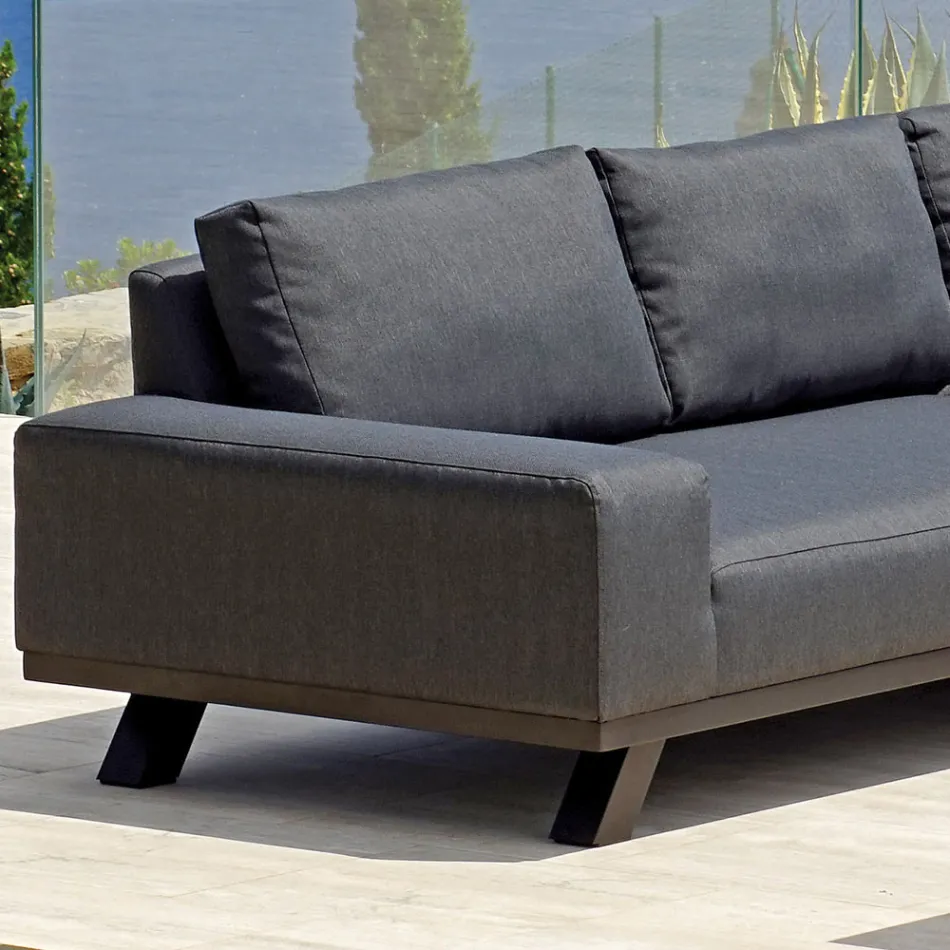 Outdoor Lounge i sort aluminium med keramisk sofabord - Ghislain Viadurini