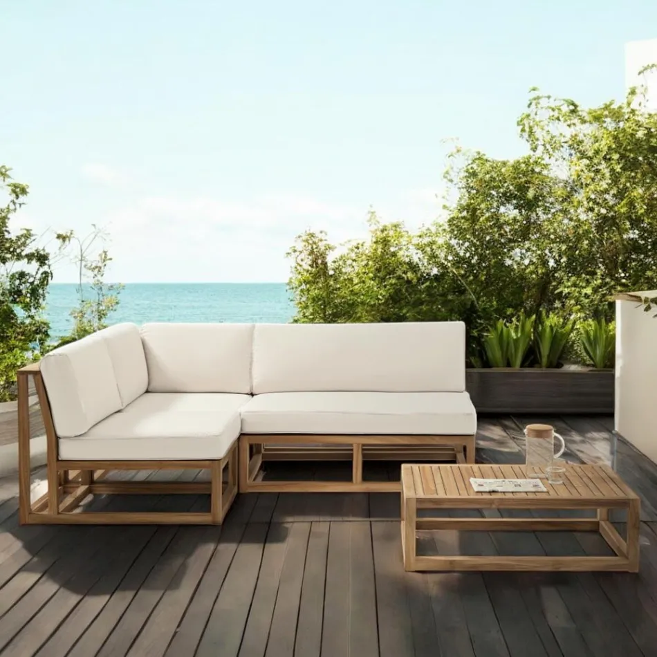 Outdoor Lounge i Natural Teak og Puder - Circe Viadurini