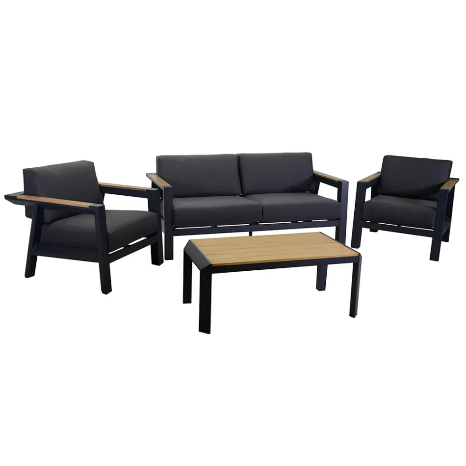 Udendørs lounge lavet af aluminium med detaljer i brasiliansk teak - Dagbog Viadurini